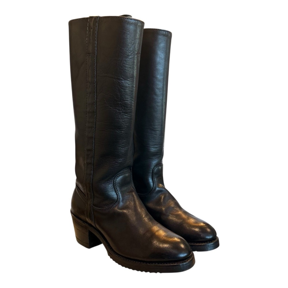 Vintage Double H Black Leather Western Steel Toe Boots Canada Mens 6.5 Womens 8
